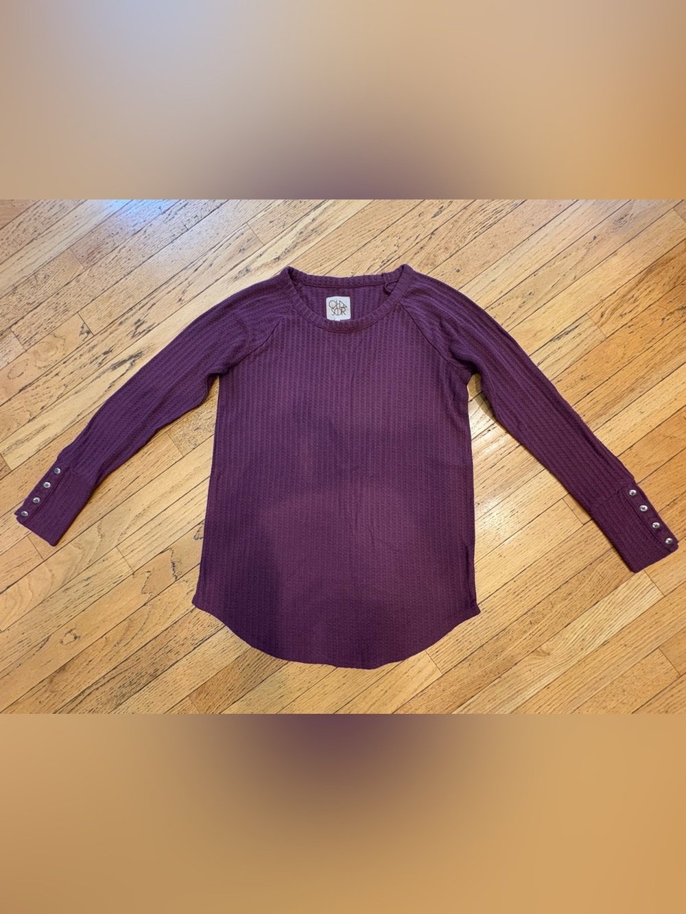 Plum waffle knit Long-Sleeve Women’s Top with wrist button details